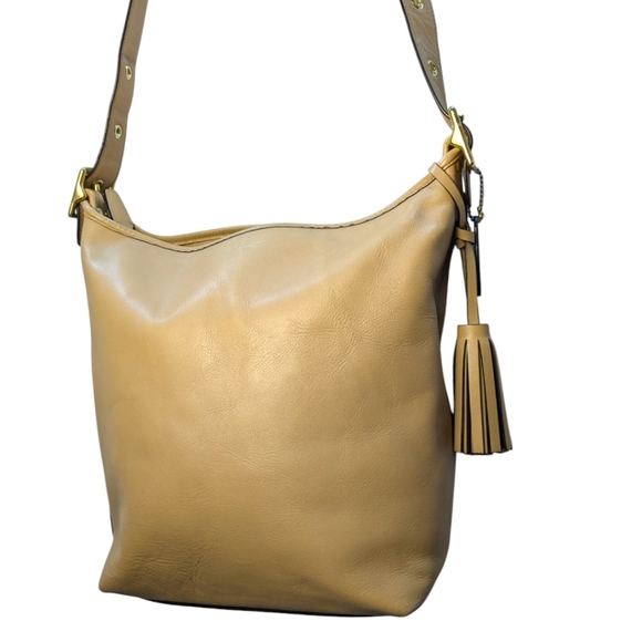 Coach Handbags - COACH BUCKET Large Legacy Light Tan LEATHER DUFFLE SHOULDER BAG